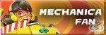 a button featuring Mechanica from ARMS. It has her in-game background and logo on it and reads 'Mechanica fan.'